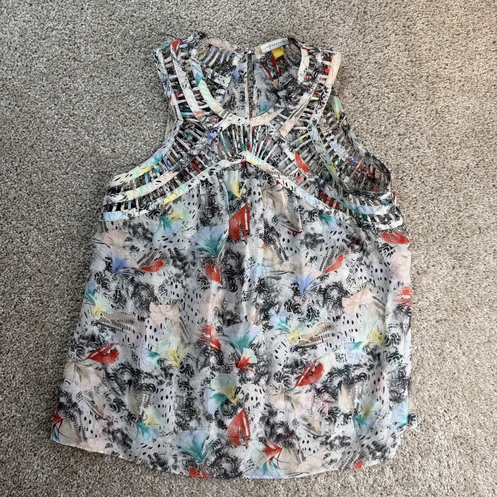 Leifsdottir Tank Top Womens 6 Multicolor Silk Sheer Floral Camisole Strappy